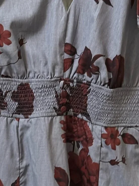 eShakti women's Sz 10 flower print smock waist dress pockets shoulder ties NWOT - Picture 4 of 11